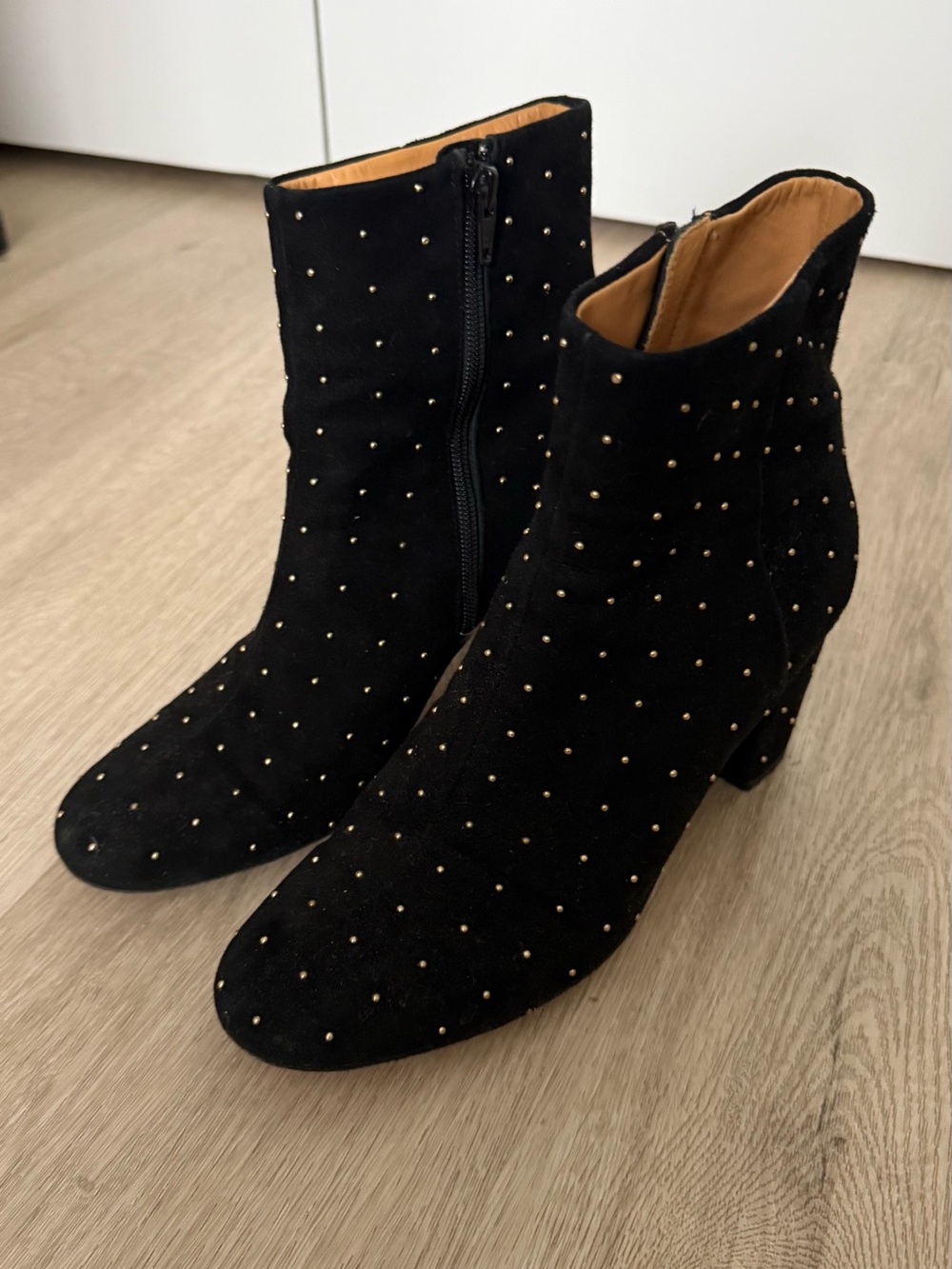 Sezane Black Suede Studded Ankle Boots